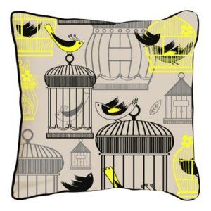 MODSHOP THROW PILLOW-BIRD CAGES-SILK SCREEN ON LINEN-GLAM HOLLYWOOD MODERN